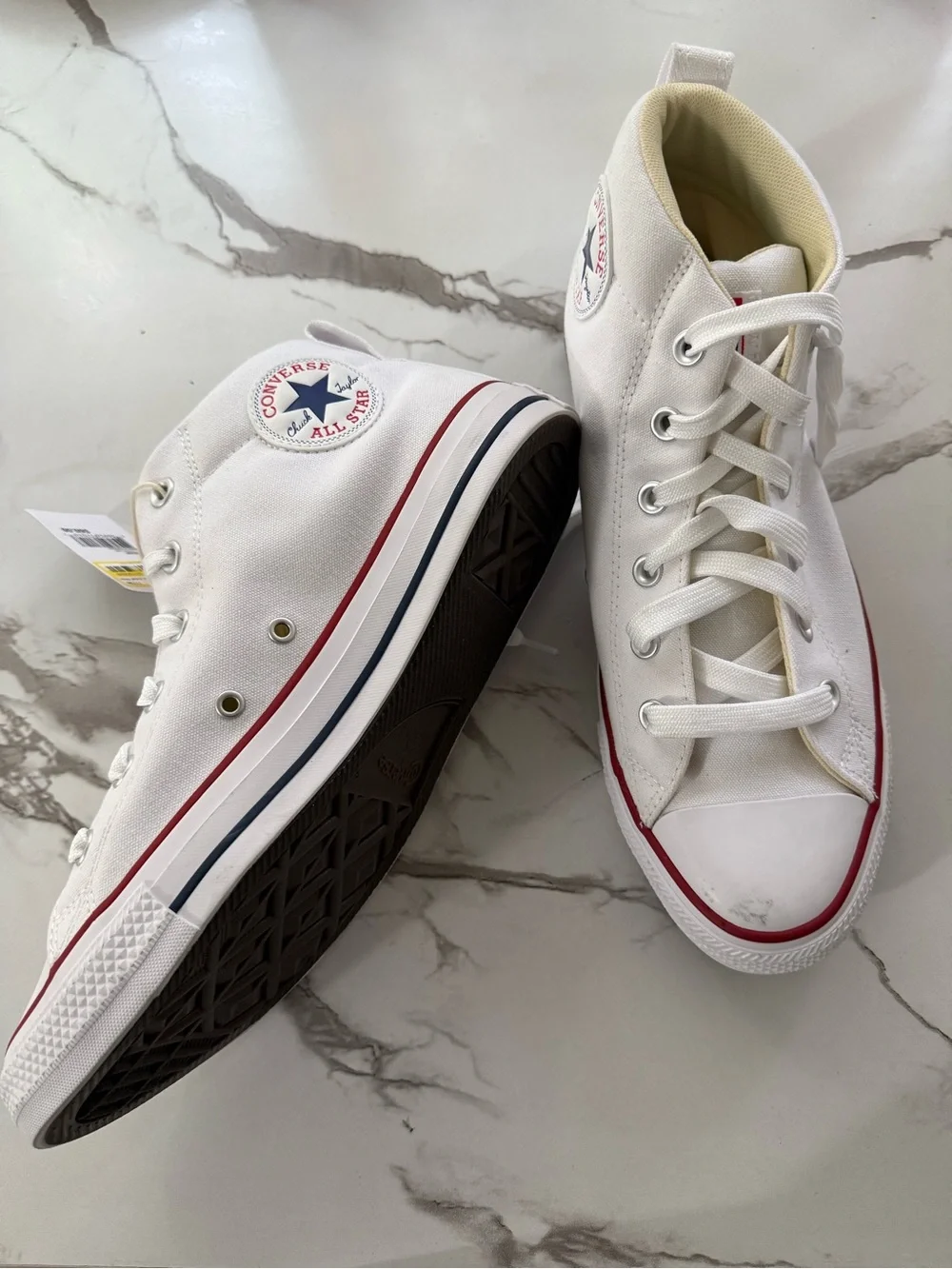 Converse Kids White High-Top Sneakers with Red & Navy Trim